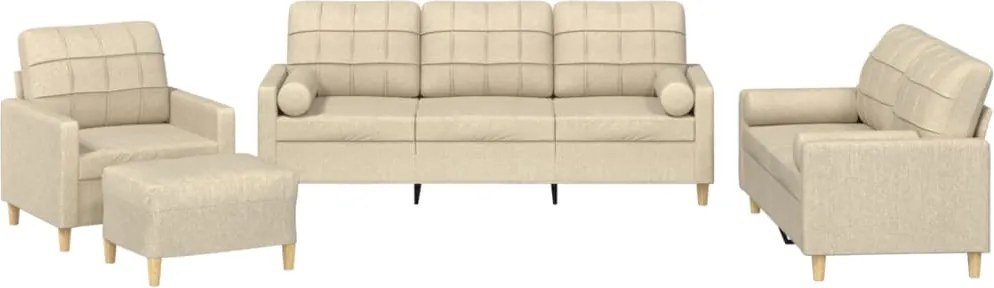 vidaXL Set de canapele cu perne, 4 piese, crem, microfibră
