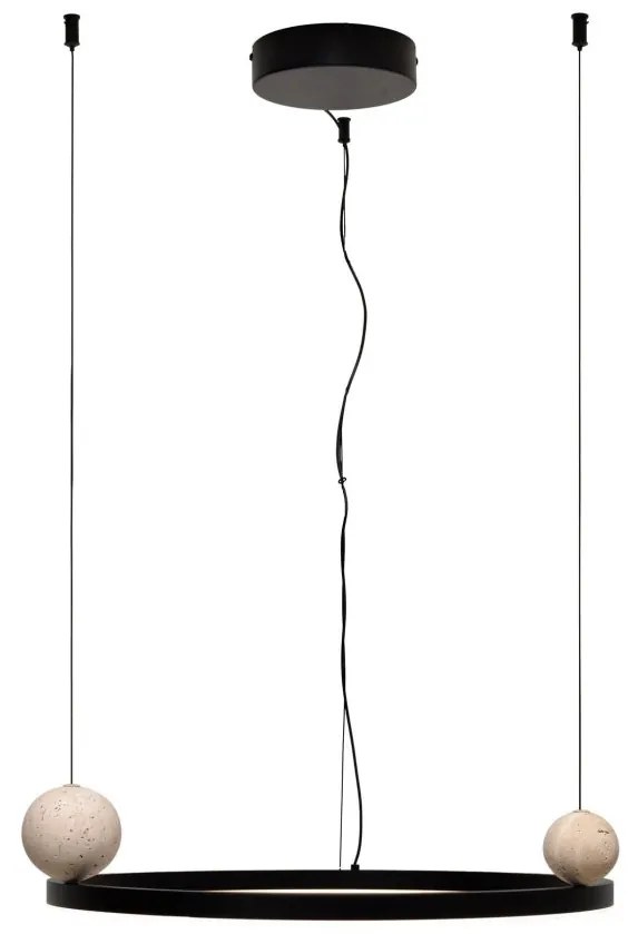 Lustra circulara aluminiu negru, piatra naturala LED Solaris