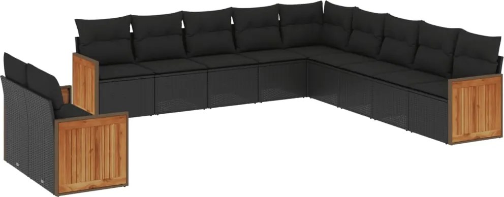 vidaXL Set canapele de grădină cu perne, 11 piese, negru, poliratan