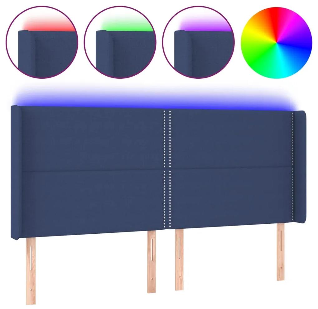 Tablie de pat cu LED, albastru, 183x16x118 128 cm, textil 1, Albastru, 183 x 16 x 118 128 cm