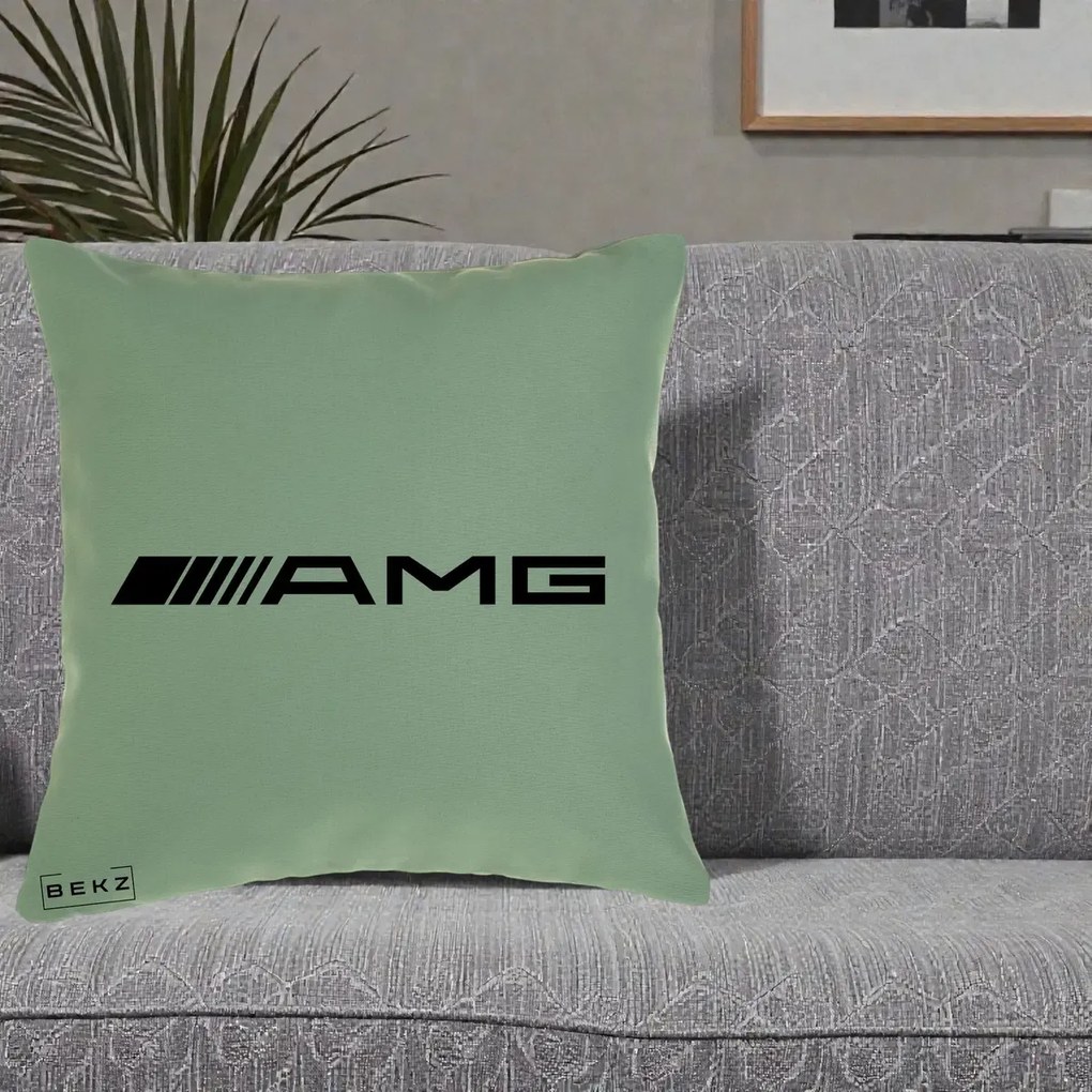 Perna Personalizata cu emblema Mercedes-AMG, 40x40 cm, Verde, Husa Detasabila, Perna Inclusa, BEKZ®