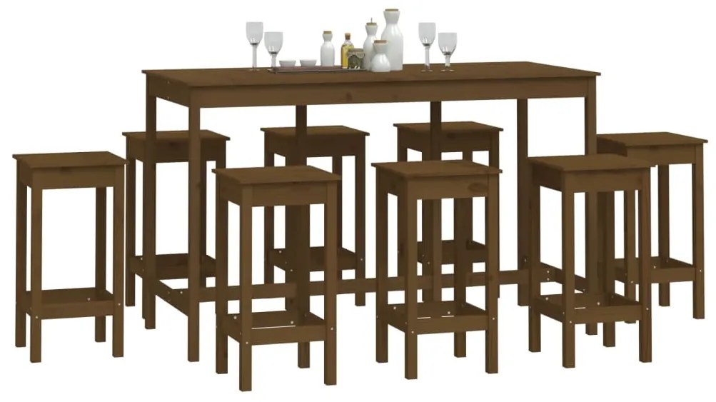 Set mobilier de bar, 9 piese, maro miere, lemn masiv de pin