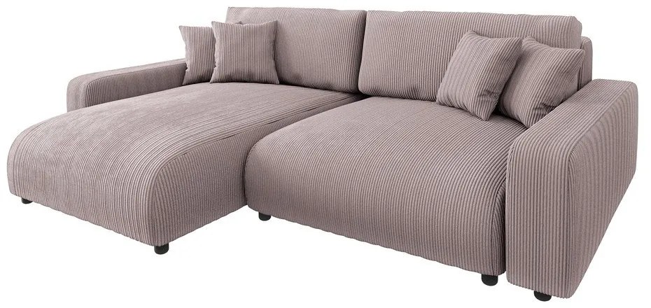 Colțar roz deschis extensibil cu tapițerie din catifea reiată (cu colț variabil) Sara – Ropez