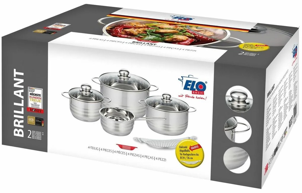 Elo 22905 Set de bază de 4 oale din oțelinoxidabil Brillant