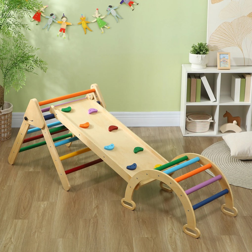AIYAPLAY Set de Cățărat pentru Copii 5 în 1 cu Triunghi, Arcadă și Rampă, Perfect pentru Copii, 178x64,5x63 cm, Multicolor | Aosom Romania