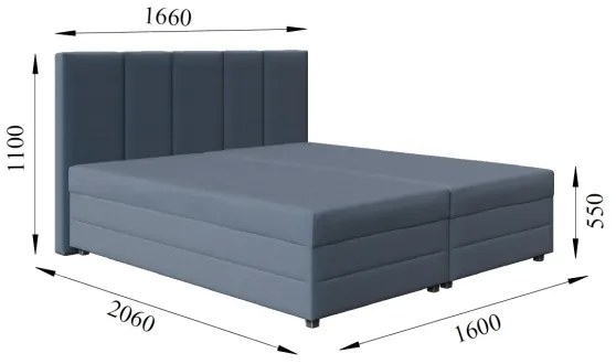 Pat tapițat ISABEL 160x200, cu saltea cu arcuri și spațiu de depozitare, gri