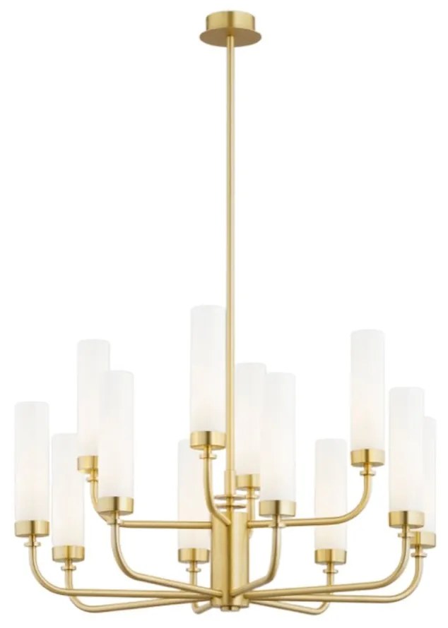 Candelabru 12 brate, alama periata, sticla alb mat PRESTON 5085