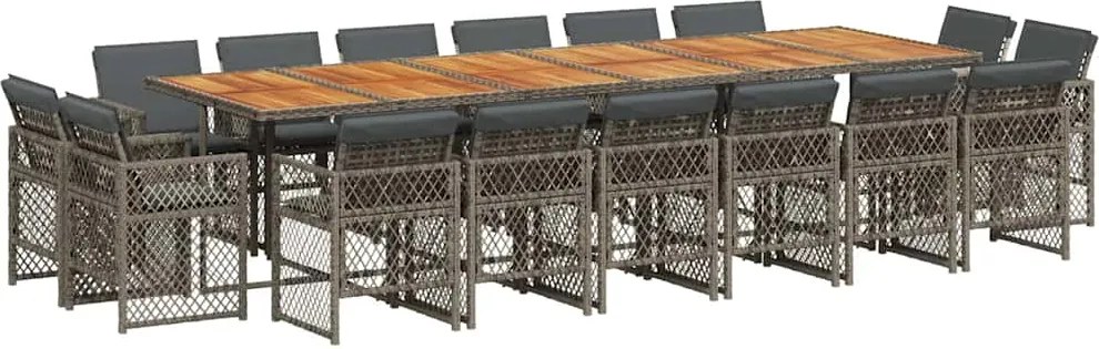 vidaXL Set mobilier de grădină cu perne, 17 piese, gri, poliratan