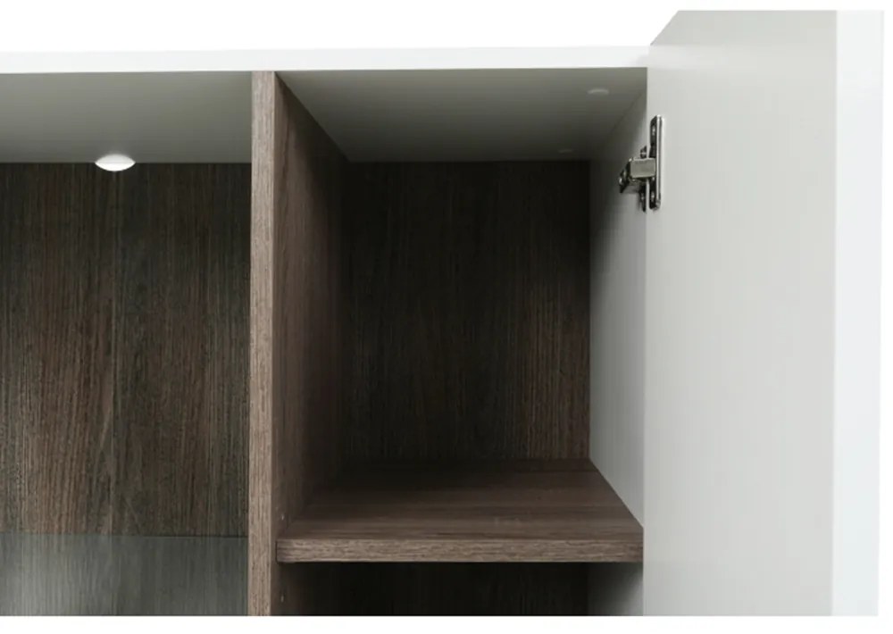 Vitrină, albă strălucitoare HG/stejar sonoma închis, LYNATET TYP 05