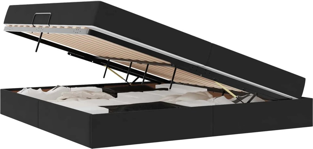 vidaXL Pat cu saltea și spațiu de depozitare Negru 200 x 200 cm