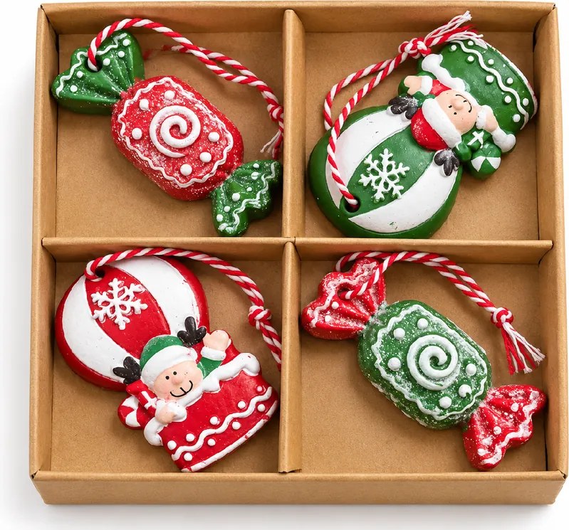 Set 4 bucati ornamente de Craciun CANDY ELF 6 cm