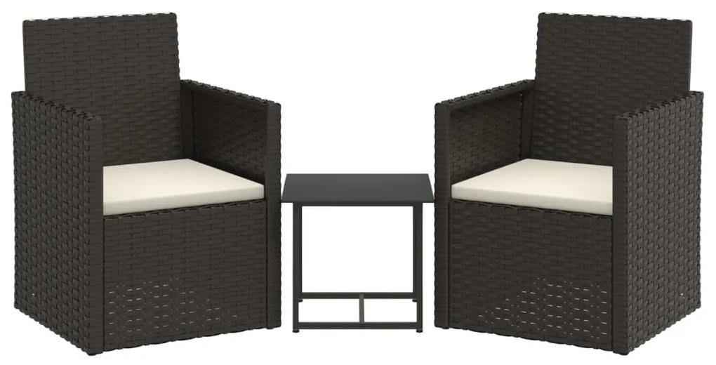 Set mobilier de exterior cu perne, 3 piese, negru, poliratan