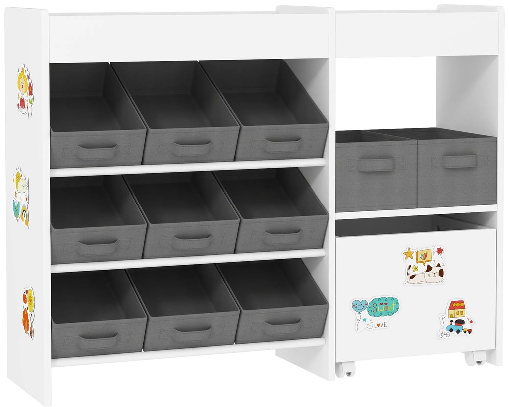 AIYAPLAY Etajeră pentru jucării pentru copii etajeră pentru cărți 11 coșuri de depozitare din material nețesut 105 x 30 x 80 cm alb | Aosom Romania