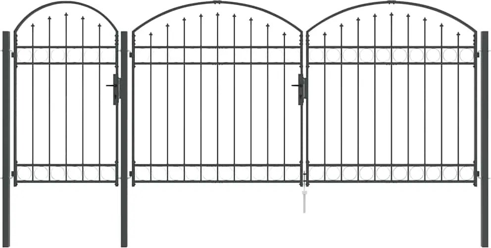 vidaXL Poartă pentru Gard cu Vârf Arcuit Gri 400 x 100 cm Oțel