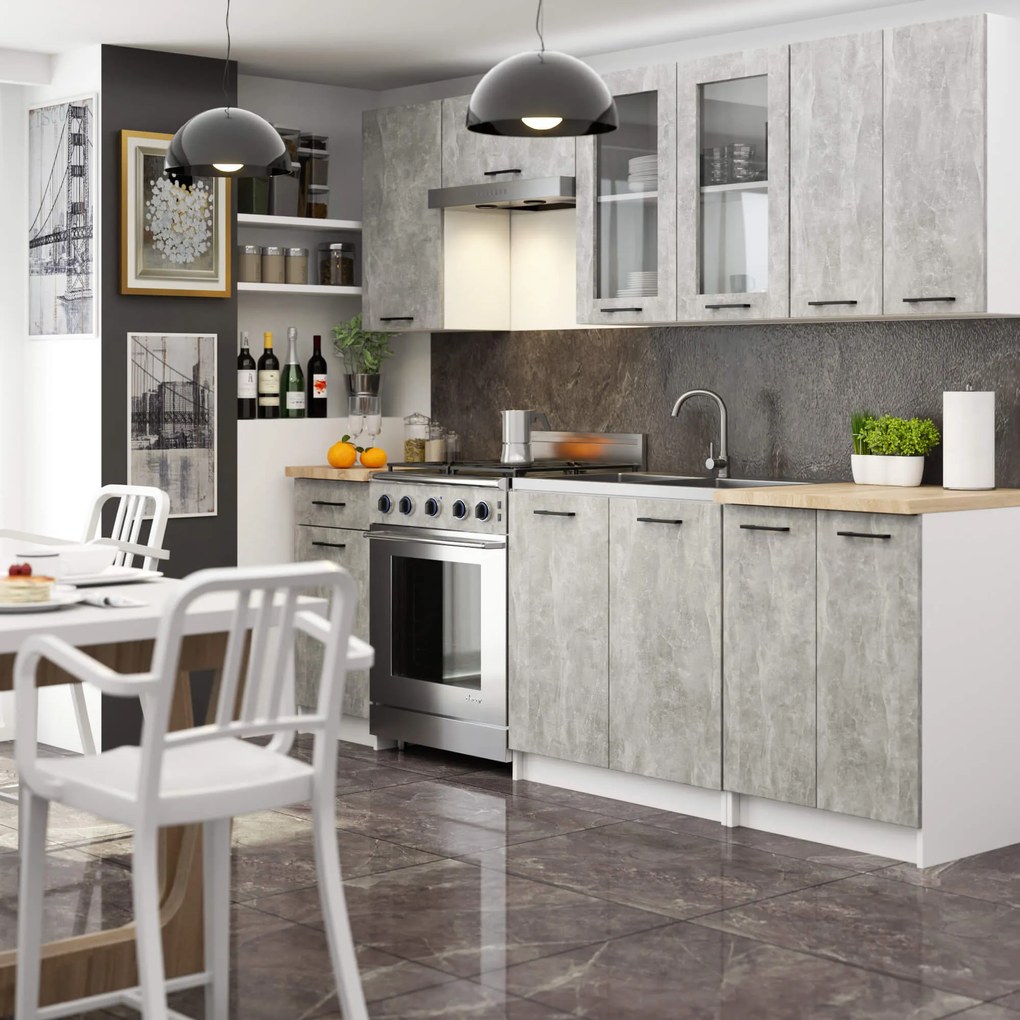 Vitrină de bucătărie superioară Organo 720 (alb + beton). 1117506