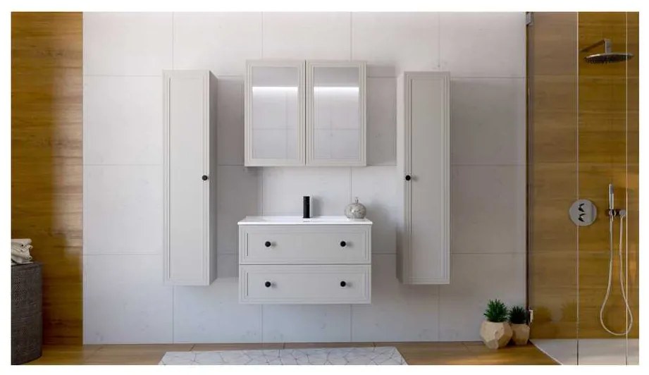 Dulap cu oglindă suspendat Bondi 80 cm, crem