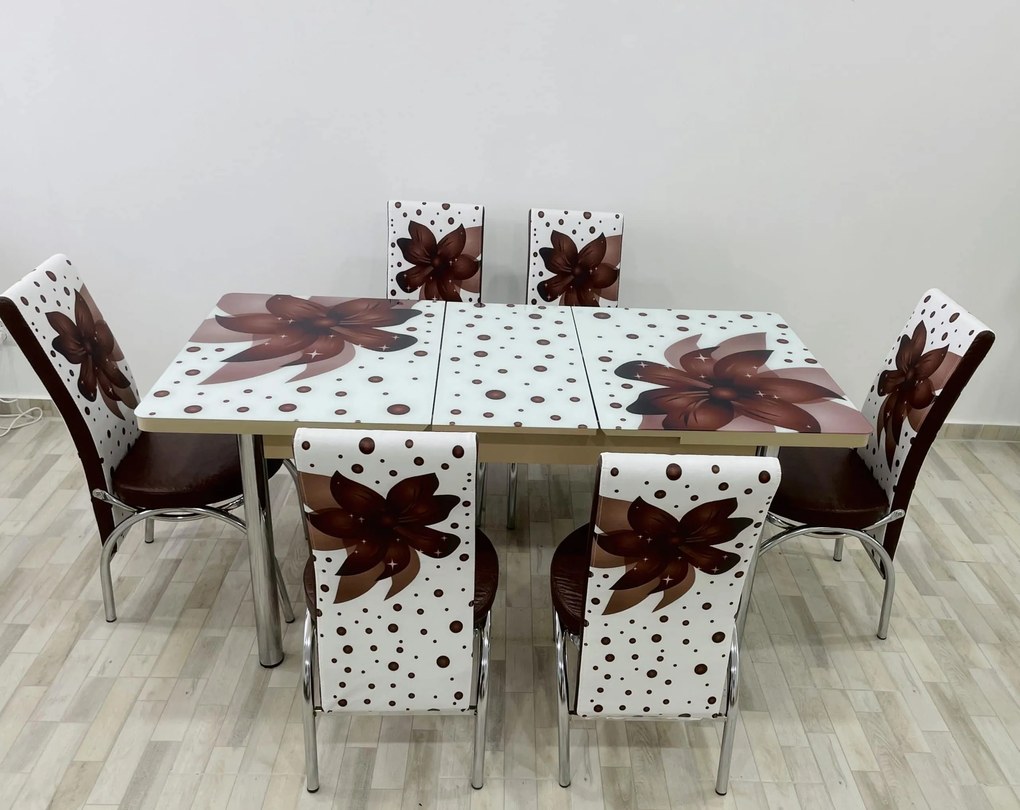Set masa extensibila 130 / 170 x 80 cm cu 6 scaune, model 999