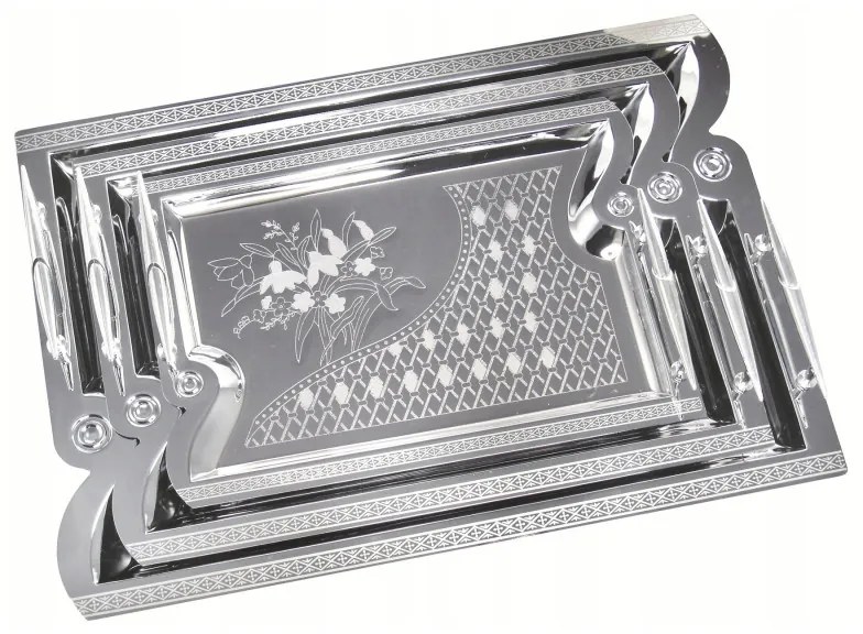 Set 3 tavi pentru servire din otel Kinghoff KH 4743, Placate cu crom, Argintiu