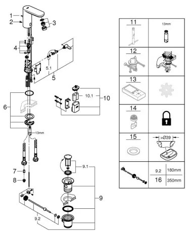 GROHE 36331001 - Baterie pentru lavoar EUROECO 1 14” crom lucios