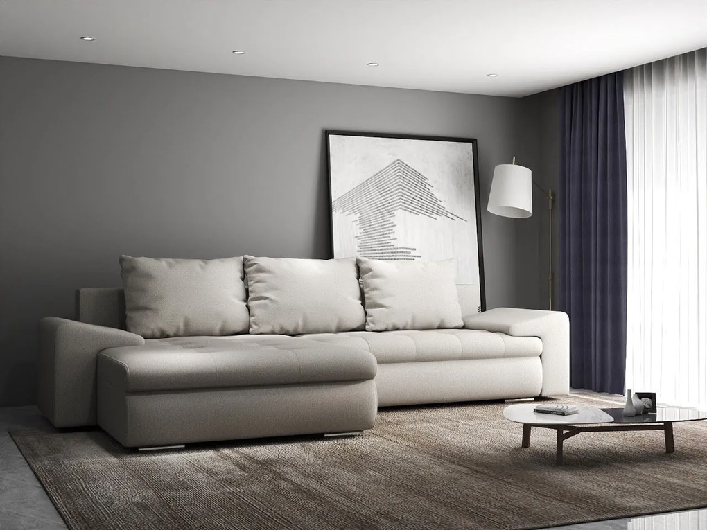 Colțar extensibil dumonde cu ladă de depozitare si sezut confortabil din spuma high-density, Leonardo Enjoy Bej 260x185 cm