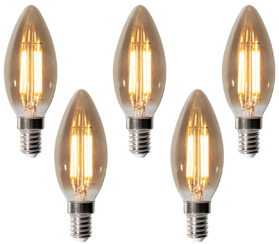Set van 5 E14 dimbare LED lampen B35 smoke 4W 300 lm 2200K