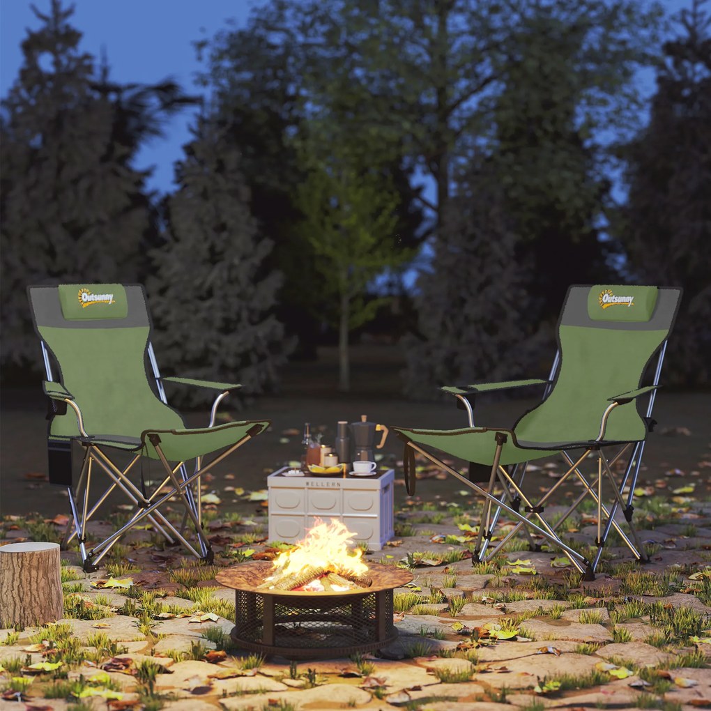 Outsunny Set de 2 Scaune de Camping Pliabile cu Suport pentru Picioare Detașabil, 82x100x88 cm, Negru | Aosom Romania