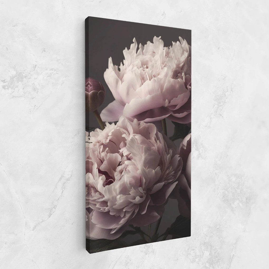 Tablou Canvas, 100x200cm, Dormitor si Living, Flori, Bujori, Grey Pastel Pink Peony