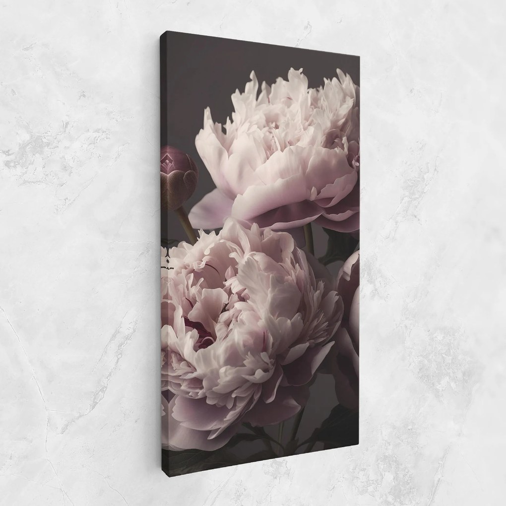 Tablou Canvas, 40x80cm, Dormitor si Living, Flori, Bujori, Grey Pastel Pink Peony