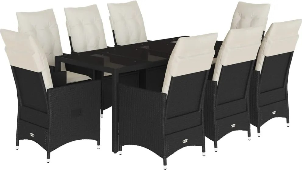 vidaXL Set mobilier de grădină cu perne, 9 piese, negru, poliratan