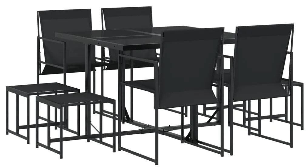 3295128 vidaXL Set mobilier de grădină, 9 piese, negru, textilenă