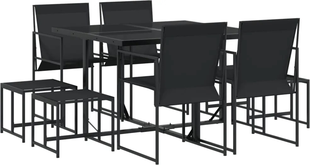 vidaXL Set mobilier de grădină, 9 piese, negru, textilenă