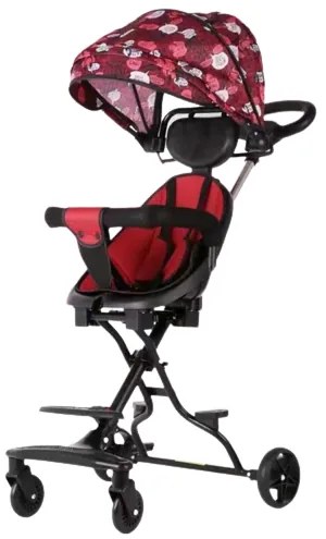 Carucior pliabil, Sport, Rosu, Copertina detasabila, Protecția UV, Copii 6 - 36 luni, Roti pivotante, Blocare roti