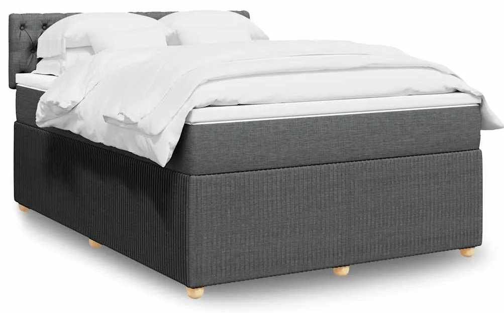 vidaXL Pat box spring cu saltea, gri închis, 140x190 cm, textil