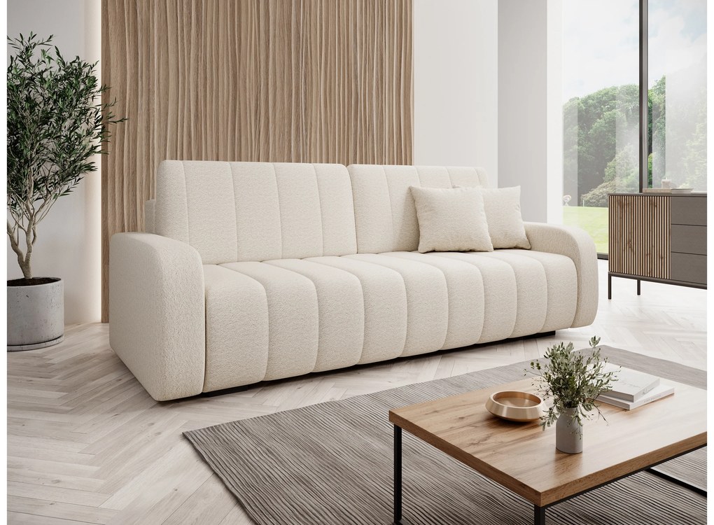 Canapea extensibilă Lapios cu funcție de dormit – tapițerie boucle crem Lambi 8