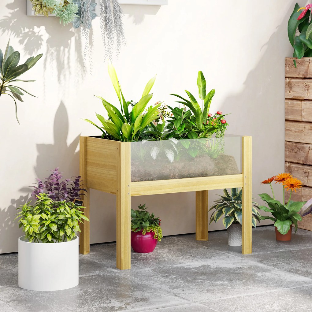 Outsunny Jardinière pe picioare, grădină înaltă cu panouri acrilice și găuri de drenaj, 75 x 46 x 60,5 cm, natural | Aosom Romania