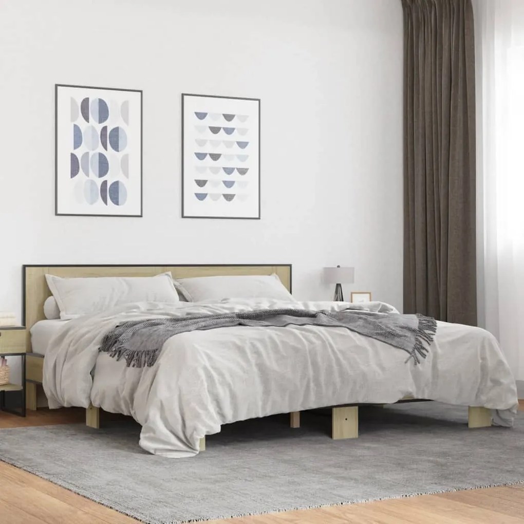 vidaXL Cadru de pat, stejar sonoma, 180x200cm, lemn prelucrat și metal