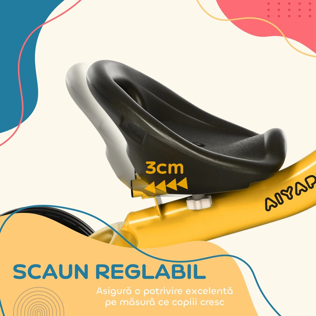 AIYAPLAY Tricicletă pentru Copii 2-5 Ani cu Scaun Reglabil și Coș Galben | Aosom Romania