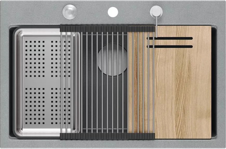 Statie de lucru incastrata Quadron Unique Marc 110 gri - inox 1 cuva 75x49 cm