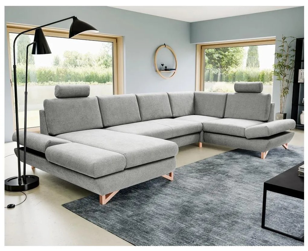 Colțar tapițat extensibil AVESTA în formă de U, cu spațiu de depozitare, gri