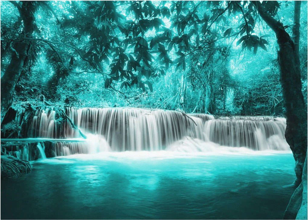 Tablou pe sticlă - Cascada albastră (70x50 cm)