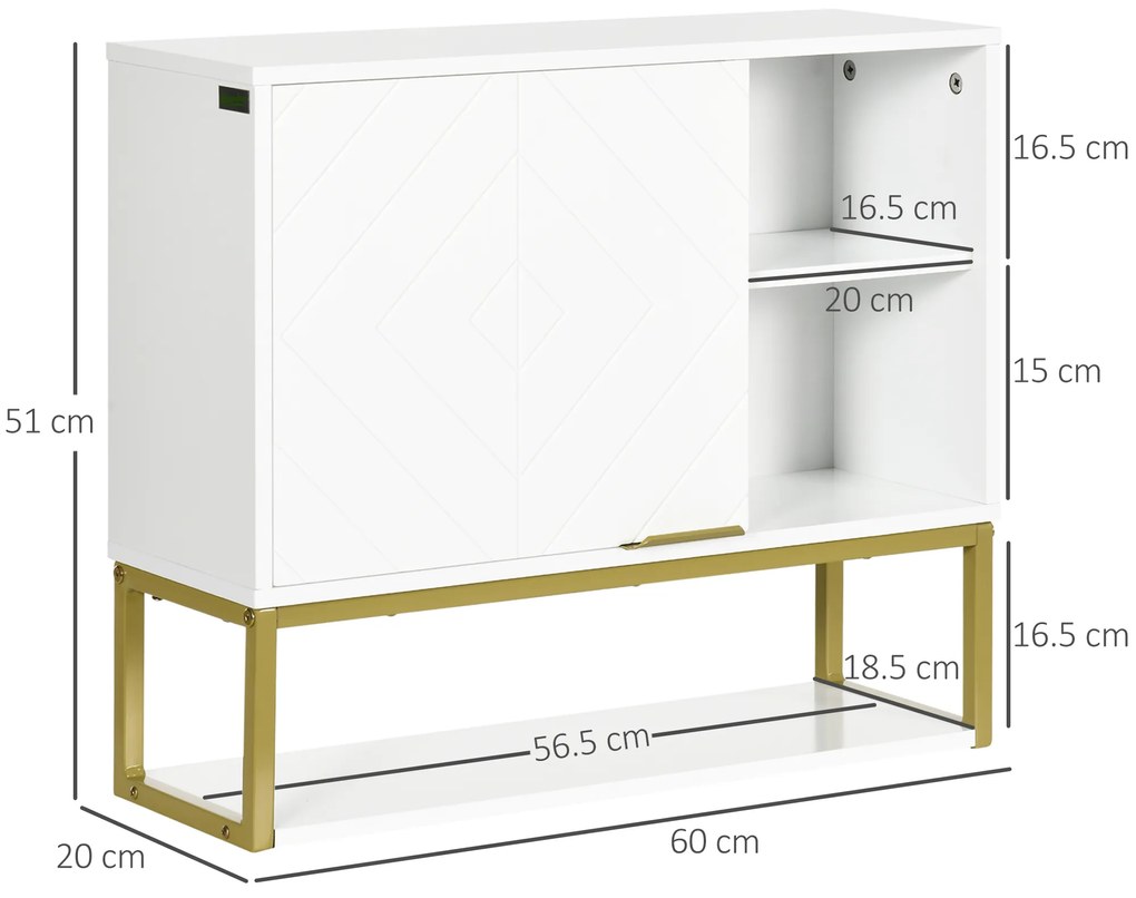 Kleankin Dulap de Baie Compact cu 2 Nivele, Montare pe Perete, Rafturi Deschise, din MDF Alb, Soluție Inteligentă de Depozitare | Aosom Romania