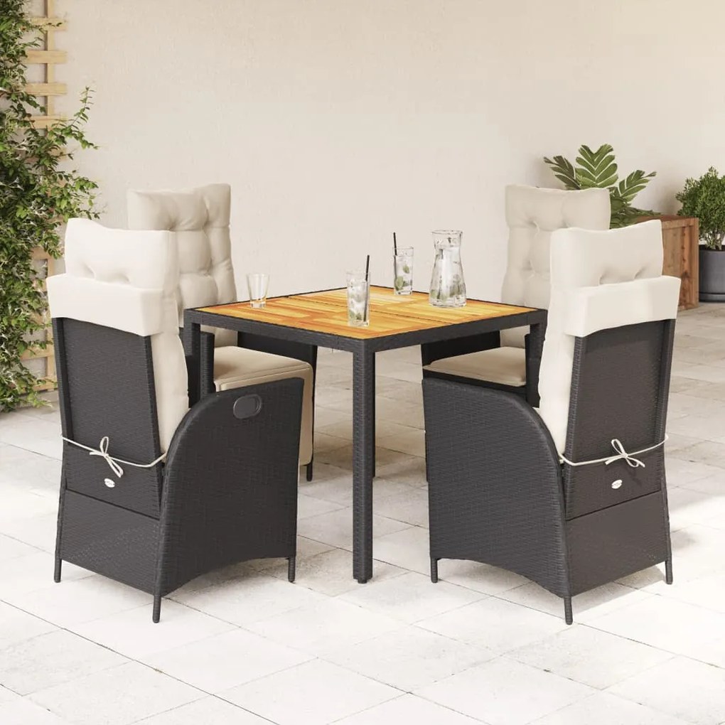 vidaXL Set mobilier de grădină cu perne, 5 piese, negru, poliratan
