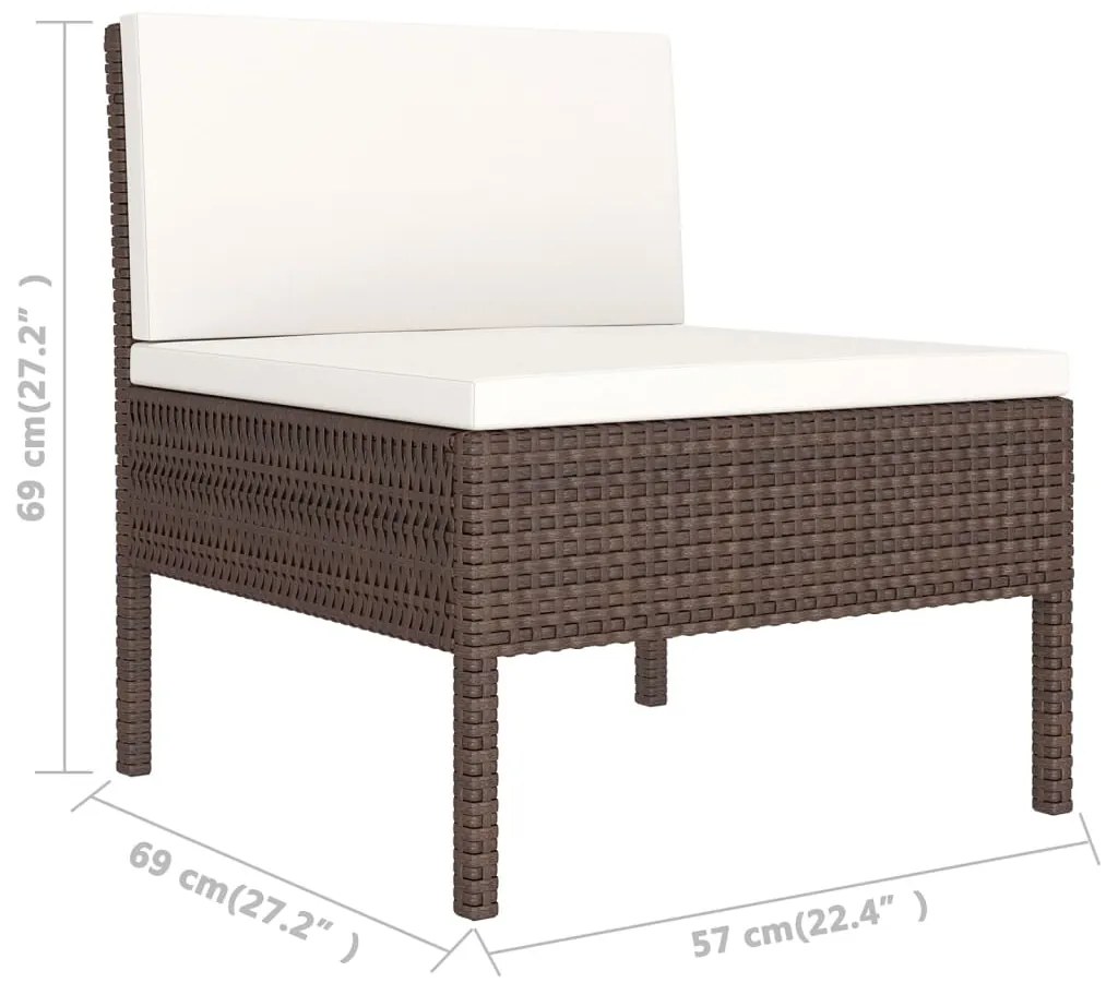 Set mobilier de gradina cu perne, 11 piese, maro, poliratan 2x colt + 8x mijloc + masa, 1