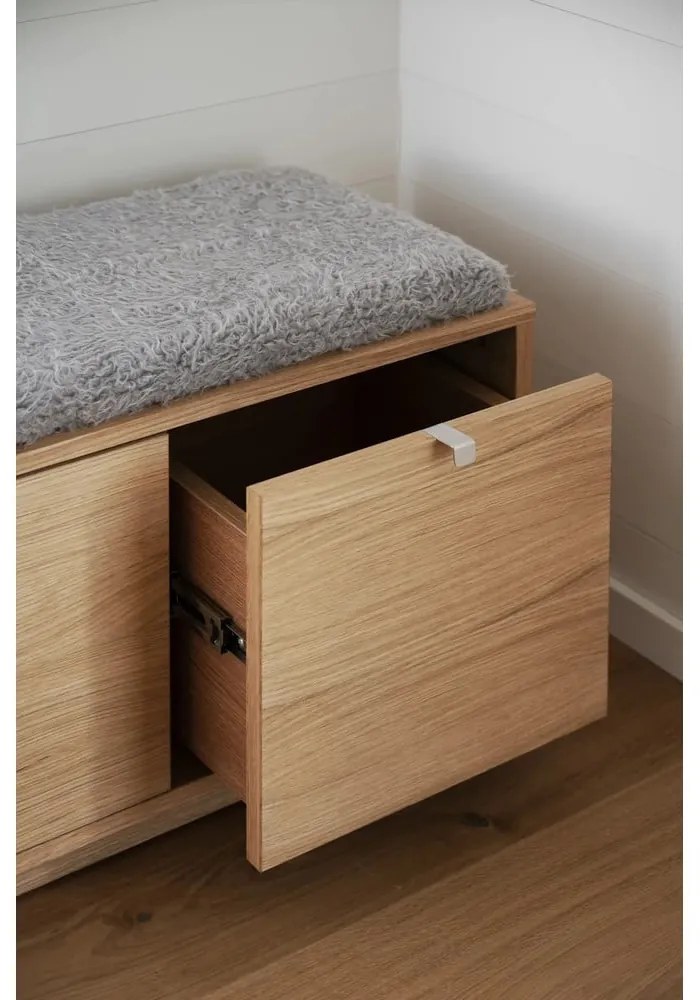 Pantofar gri/în culoare naturală cu bancă cu aspect de lemn de stejar Confetti – Rowico