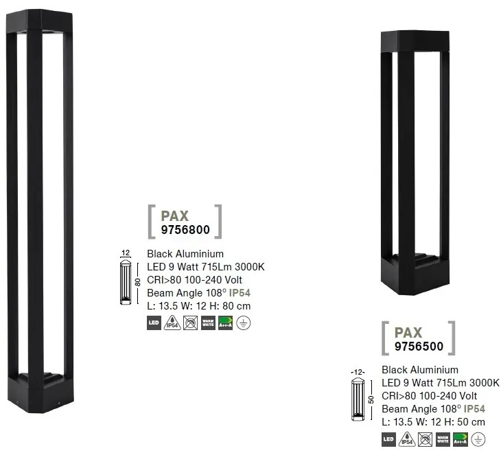 Stalp LED modern pentru iluminat exterior IP54 PAX H-50cm
