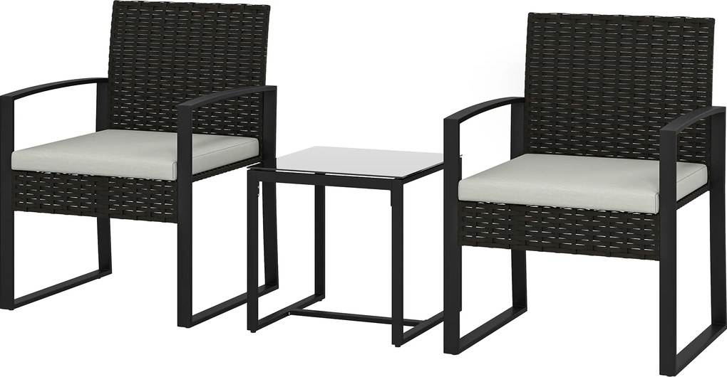 Outsunny Set de Mobilier de Grădină din Ratan Sintetic cu 2 Scaune cu Perne Detașabile și Masă cu Blat din Sticlă, Crem | Aosom Romania