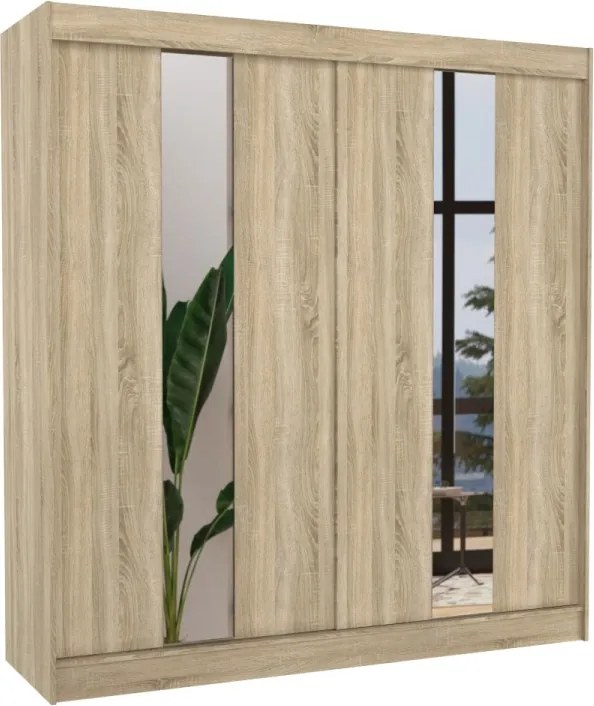 Dulap cu usi glisante si oglinda 200x215 cm, Balton, ADRK Furniture (Culoare: Negru)