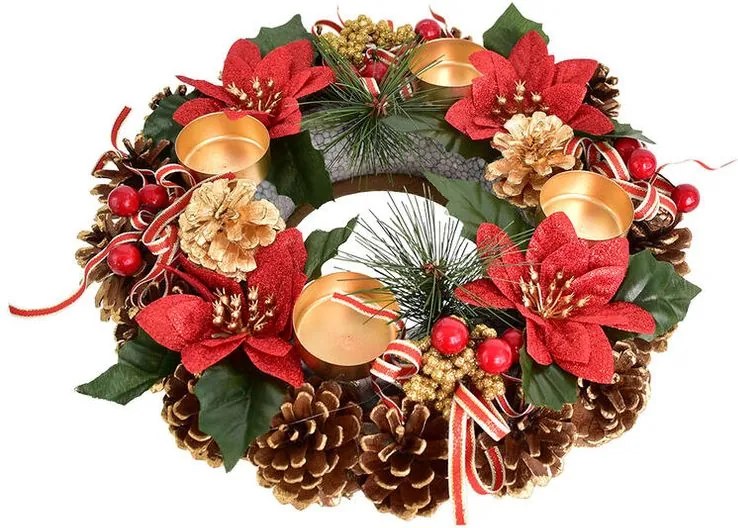 Dommio Coroniţă de Advent din conuri POINSETTIA cu fundiţe, 30 cm