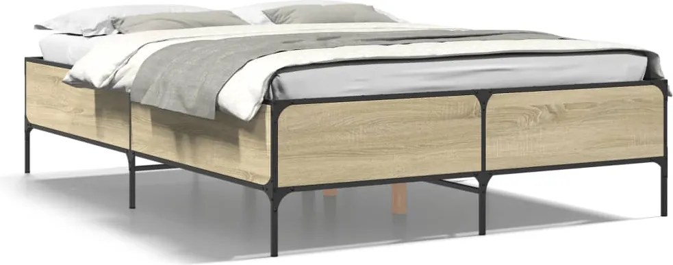 vidaXL Cadru de pat, stejar sonoma, 140x190cm, lemn prelucrat și metal