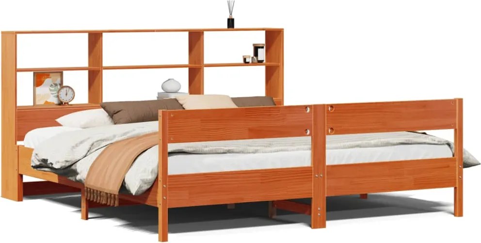 vidaXL Pat cu bibliotecă fără saltea maro 180x200 cm lemn masiv de pin